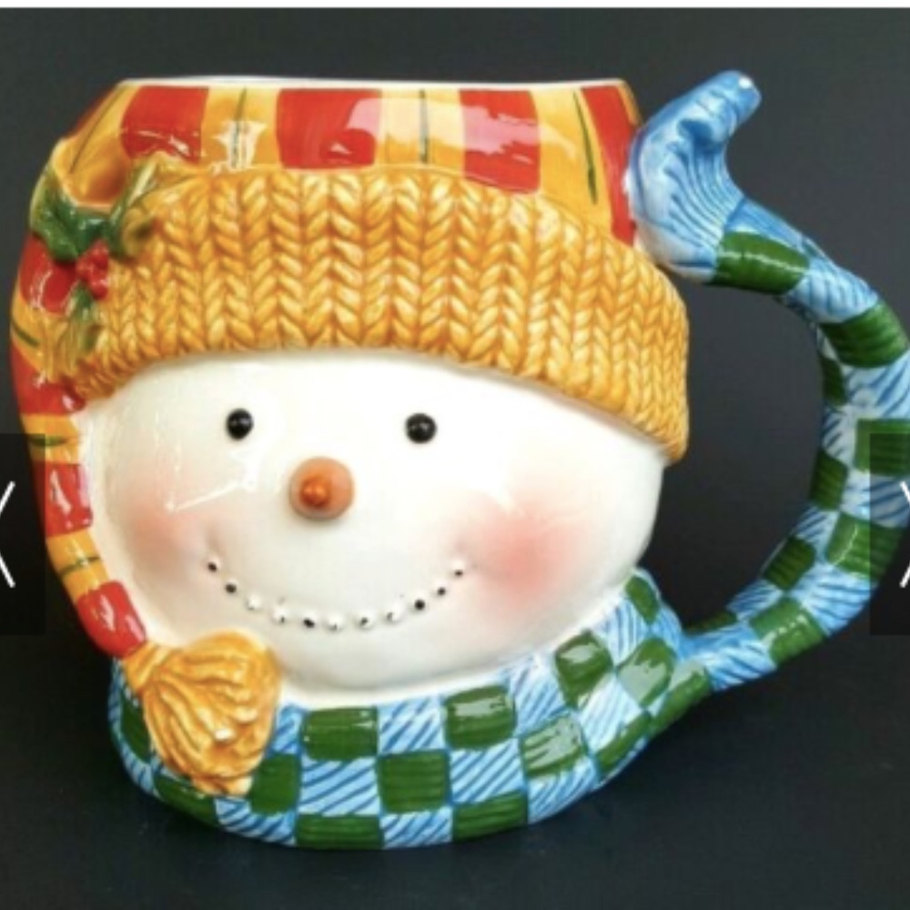 Certified International Snowman Coffee Mug Cup Orange Blue Green  24 fl oz *
